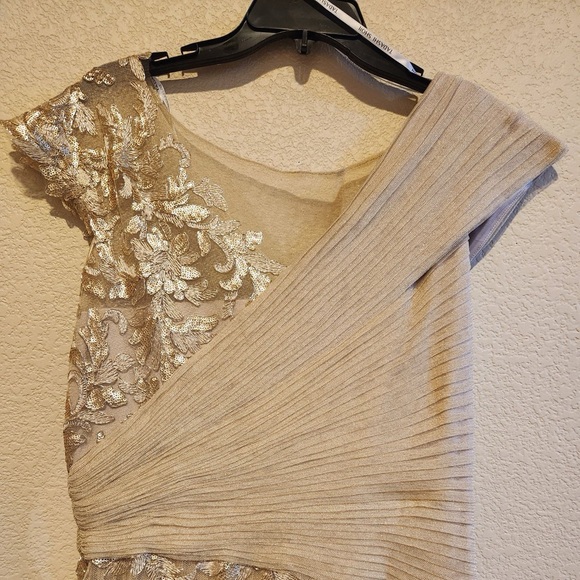 Tadashi Shoji Gold One Shoulder Pleated Gown - Picture 8 of 8